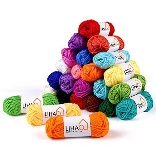 LIHAO 24 Acrylic Yarn Skeins for Knitting Mini...