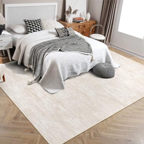 MilleLoom 8x10 Washable Area Rug, Warm Beige Solid Minimalist Faux Wool Low Pile Rug, Soft Neutral Carpet for Living Room Bedroom, Kids & Pets Friendly (Stain Resistant Design) by MilleLoom - Image 7