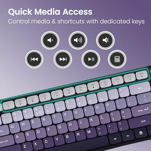 Image of Portronics Key11 Combo Rechargeable Wireless Keyboard and Mouse Set, Bluetooth 5.3&2.4GHz Wireless,Type-C Fast Charging,Gradient Keys, Noiseless Typing, High Precision Mouse, for PC&Laptop(Purple)