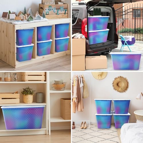 Image of SIMPLYKLEEN Storage Organizer Bins with Lids - 4PC 58QT Heavy-Duty Container Boxes Stackable and Nestable Storage Bins Plastic Large Storage Totes Rainbow Mermaid Bins for Home, Office, and Garage