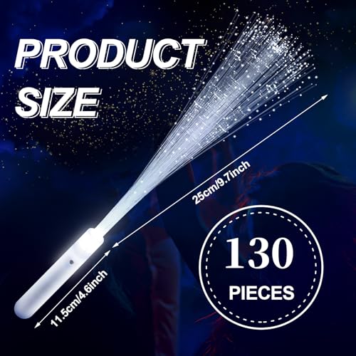 VAIPI 130 PCS Fiber Optic Wands for Wedding Bulk White Glow Stick LED Sparklers Fireworks Light Rod Party Favor Wands Flashing Sticks with 3 Light Modes for Dance Floor Props Interior Decor (130 Pcs)