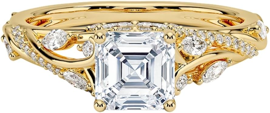 1-5 CT Asscher Moissanite Engagement Ring For Women 10K 14K 18K Solid Yellow Gold & 925 Sterling Silver Vine Nature Inspired Moissaite Ring Christmas gift for her women