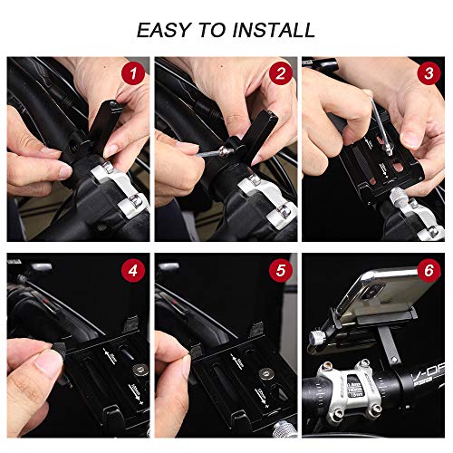 Leeofty Suporte para telefone de bicicleta em liga de alumínio Suporte para telefone ajustável para