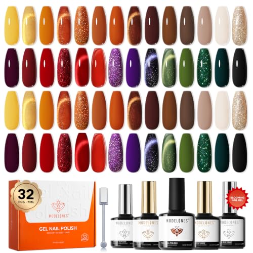 Image of modelones Cat Eye Gel Nail Polish Set 28 Colors Primer & 3pcs Top Base Coat
