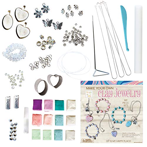 Hapinest Make Your Own Clay Jewelry Arts and Crafts Kit for Girls Gifts Ages 8 9 10 11 12 Teen Years Old and Up - 3 Bracelets and 3 Necklaces