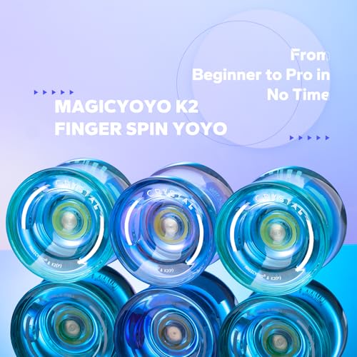 Image of MAGICYOYO K2 Crystal Plastic Yoyo for Kids 8-12 & Beginners, Durable PC Responsive Yoyo Professional with Finger Spin Hub, Includes 12 Yo yo Strings, Glove & Bag (Crystal Blue)