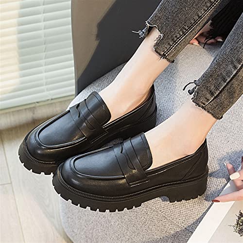 Chaussures en cuir véritable pour femmes à plateforme chic - 5