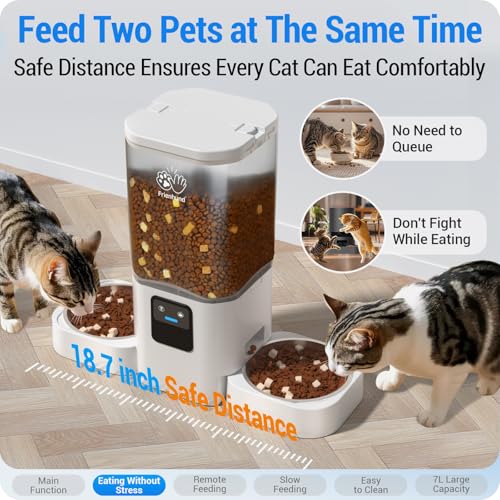 Automatic Cat Feeder with Slow Feed for 2 Cats: 5G WiFi Automatic Dog Feeder with 7L Large Food Storage, Cat Food Dispenser with Alexa for Multiple Pets, Detachable for Easy Cleaning -29 Cup - Image 4