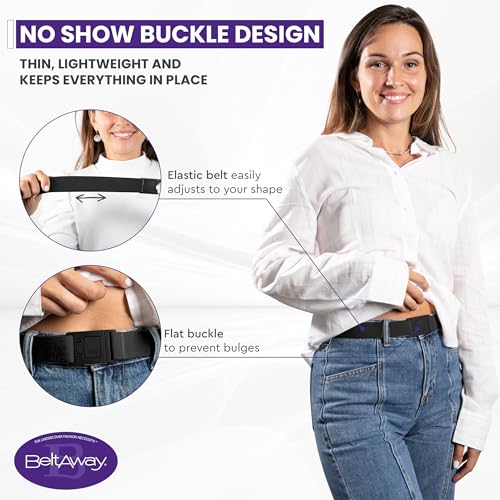 BELTAWAY Easily Adjustable Elastic Flat Buckle No Show Belts for Women – Stretch No Bulge jeans pants2