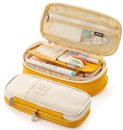 Estojo de lápis com grande capacidade durável para estudantes do colégio, para organizar artigos de papelaria ou maquilhagem, nécessaire de cosméticos para meninas, 22 x 11 cm (amarelo)