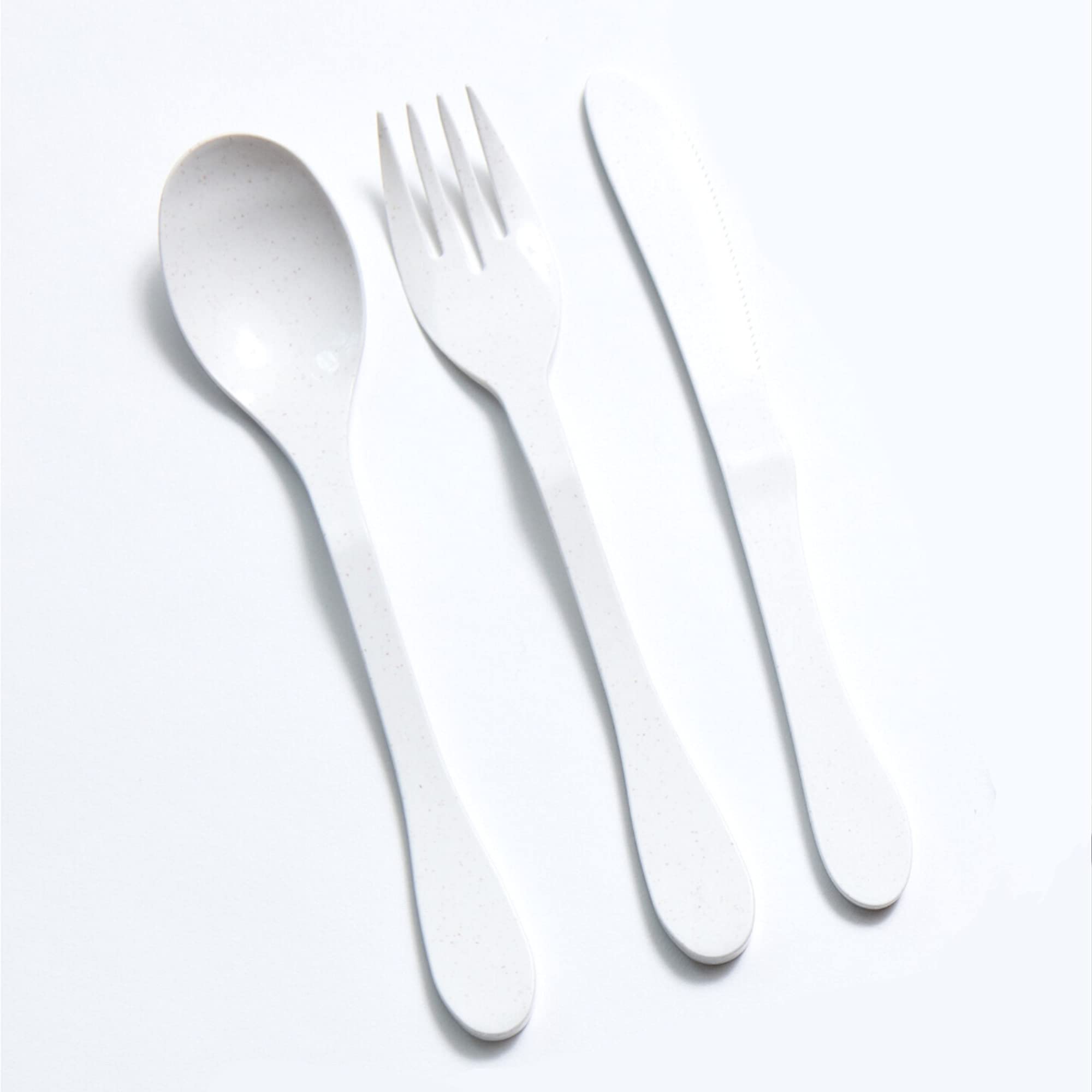 KNORK Eco 24 Piece (Fork, Knife, Spoon) Biodegradable Bamboo Reusable Flatware Set, White