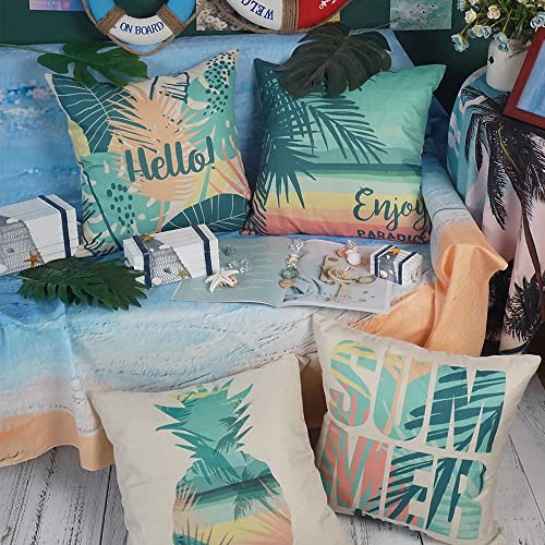 Onway Hello Summer Pillow Covers 18X18 Beach Theme Decorative Throw Pillow Covers For Home Patio Party Decor 18X18, Set Of 4 #TOP1