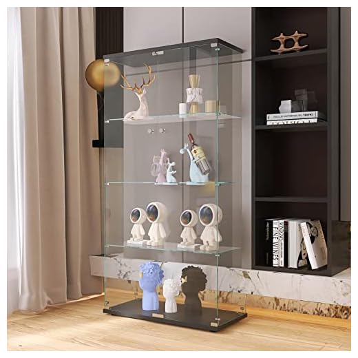 64.56''H 4-Shelf Glass Display Cabinet,Curio Cabinet Collection Display Case with Two Door&Locks,Floor Standing Bookshelf for Living Room Bedroom Home Office (Black)