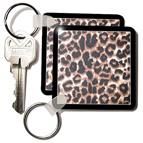 3dRose Black Frame Leopard Print Animal Prints - Key Chains, 2.25 x 4.5 inches, set of 2 (kc_30873_1)