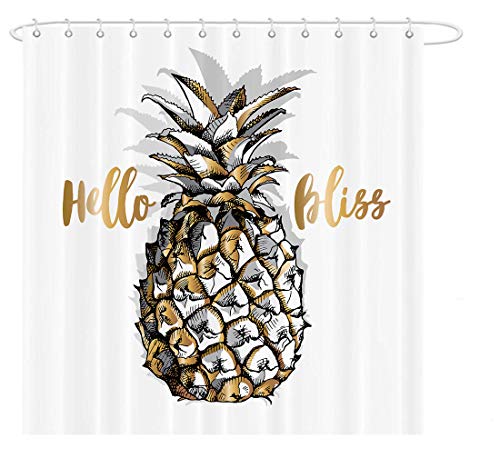 MAEZAP Golden Pineapple Summer Shower Curtain Tropical Fruit Vintage Style Fall Bathroom Decor Waterproof Polyester with Hooks 69x70 Inchs (Hello Bliss)