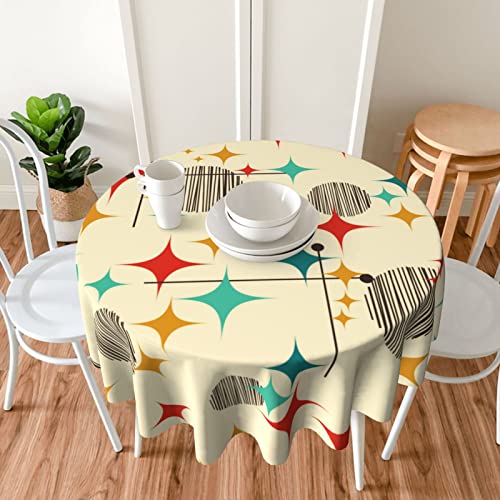 Bapcoku Mid Century Modern Retro Geometric Tablecloth, Polyester Waterproof Table Cloth For Kitchen Dining Picnic Parties Wedding Home Decor Spring Summer Outdoor Indoor Round 60 Inch #TOP5