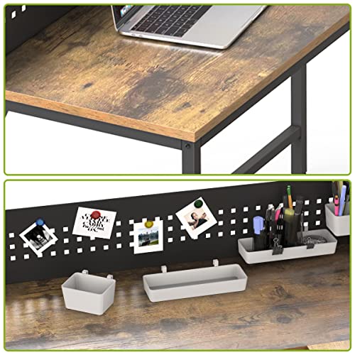Image of NSdirect Computer Desk,55 inch Home Office Desk with Bookshelf Industrial Study Writing Table with Space Saving Design Modern Simple Style Laptop Table (Rustic Brown)