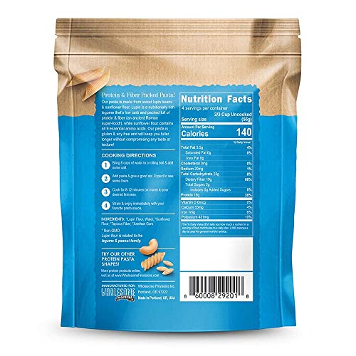 High Protein Lupin & Sunflower Pasta, Gluten Free, Keto, 19g Protein, 4g Net Carb, Penne 1 Pack