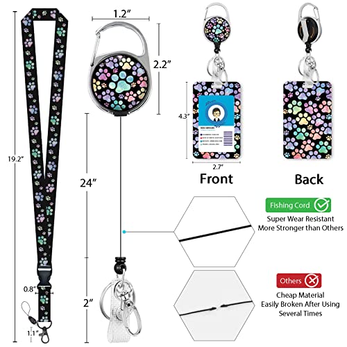 Puppy Dog Paw Lanyards For Id Badges, Cute Retractable Id Badge Holder With Detachable Lanyard, Fashionable Badge Reel Heavy Duty With 360 Degrees Rotate Carabiner Clip, Nurse Teacher Office Gifts #TOP5