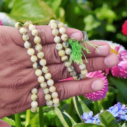 Image of Apnisanskriti Premium Serpentine Stone Mala for Men and Women (6mm, AAA Quality, Lab Certified, 108+1) - Natural Stone Beads Mala - Green & Black Bandings Colour - Pack of 1
