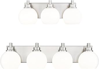 Bathroom Light Fixtures 3-Light and 26-Inch 4-Light, Brushed Nickel Vanity Light Over Mirror, Modern Wall Sconces with Globe Milk White Glass Shade, VL195