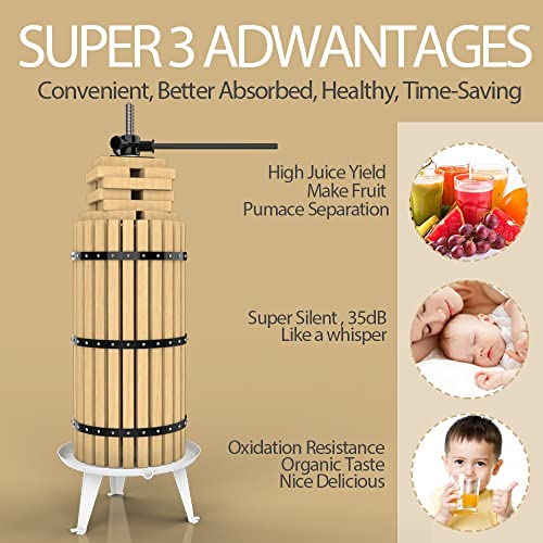 Squeeze Master Xl Fruit Apple Cider Wine Classic Press- 7.9 Gallon/30L-Solid Wood Basket-Vintage Traditional Juicer-8 Press Wooden Blocks-Pole Handle Bar For Juice,Wine,Cider-Suitable For Outdoor, Kitchen And Home-1 Free Filter Bag Included #TOP2