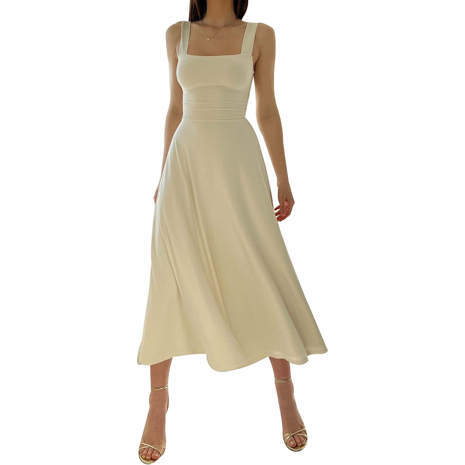 thick strap midi dress New Women's Straps Dress, Women's Square-Neck Strappy Bodycon Midi Tank (S,Cream) Clothing, Shoes & Accessories Color:Orchid* designed to shape your Linen High Neck Midi mustard mini dresses