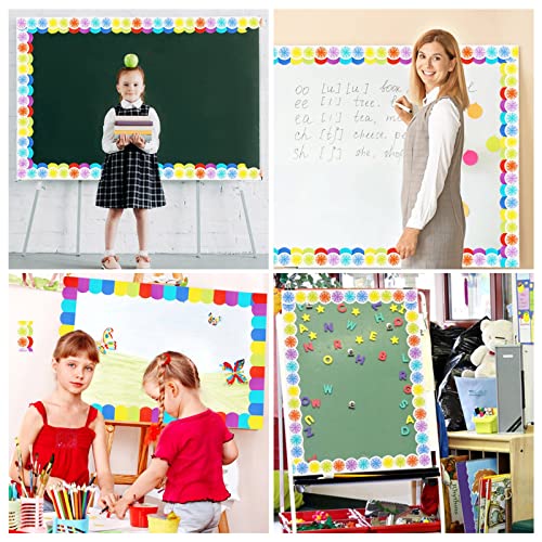 2 Rolls Bulletin Board Borders,99 Ft Colorful Scalloped Borders Trim For Bulletin Boards, Desks, Lockers, Home, School Or Classroom Decor(Rainbow And Burst Pom) #TOP3