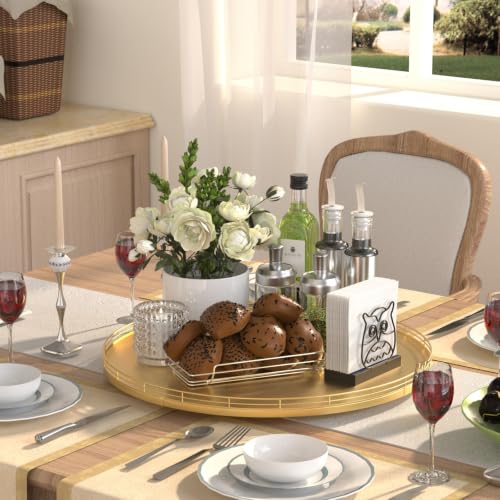 Image of Oroyutor 18-Inch Oak Lazy Susan Organizer with Gold Metal Rail