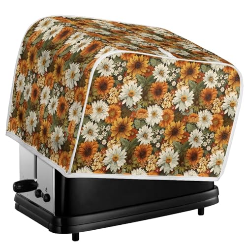 Image of Talayituse Sunflower Daisy Print Toaster Cover 2 Slice Wide Slot, Lightweight Dust Protection Washable Appliance Bag, Bread Maker Cover, S