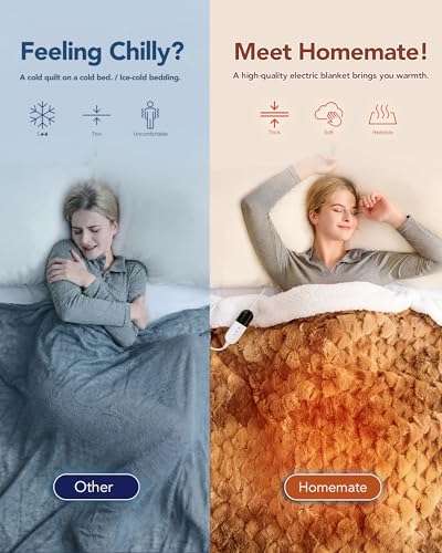 Image of Homemate Electric Heated Throw Blanket - 50 inchx60 inch Luxury Faux Fur Heating Bed Blankets with 10 Heating Levels 8 Hours Auto Off Fast Heating Over-Heated Protection Ultra Soft Warm Flannel ETL Certified