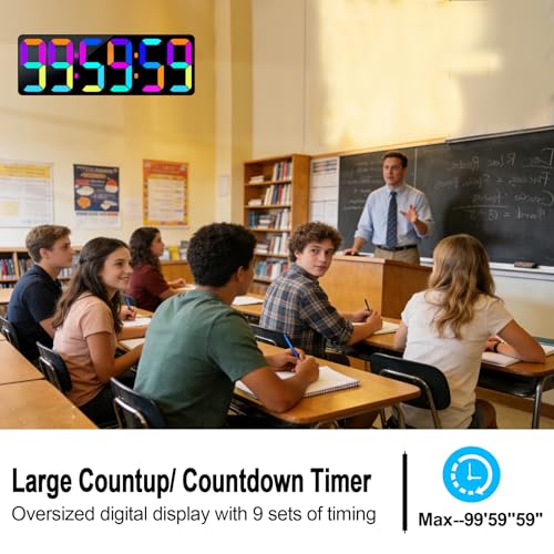 TXL 17.2" Bluetooth Digital Wall Clock with Seconds, Large Countdown Timer for Classroom Home Gym Kitchen Office, Alarm Clock with Remote Control, 4 Dimmable Brightness, Auto DST (RGB) - Image 5