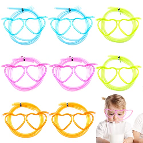 Lunettes en Paille Transparente, 8 DrôLe de Lunettes, Forme de Coeur, Plastique, Pailles RéUtilisables, pour Enfants, FêTes, RéUnions Annuelles, Anniversaires(Jaune, Bleu, Orange, Rose, Rouge) Cover