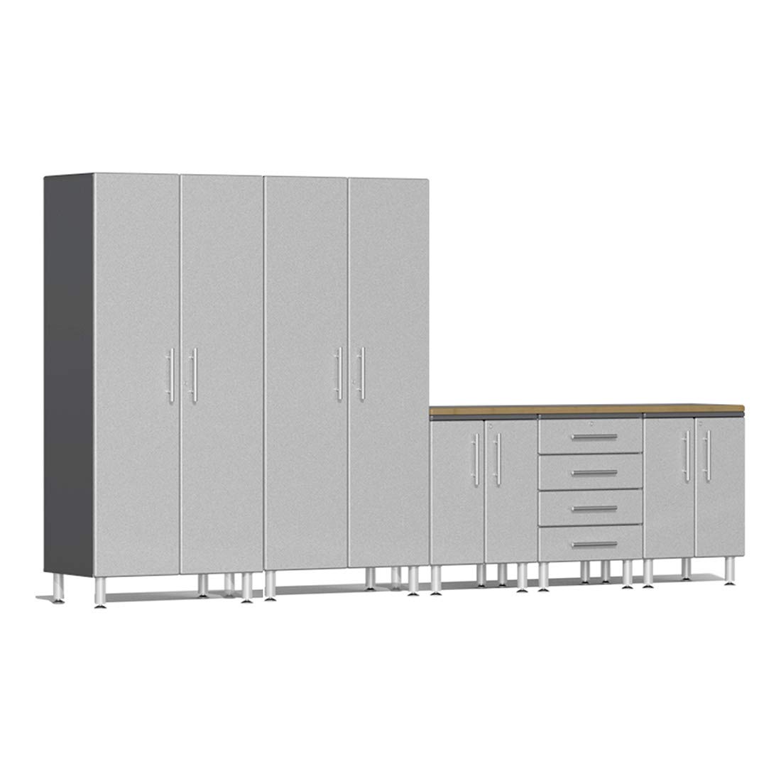 Ulti-Mate UG20062S 6-Piece Cabinet Kit with Bamboo Worktop in Stardust Silver Metallic, Silver, Grey