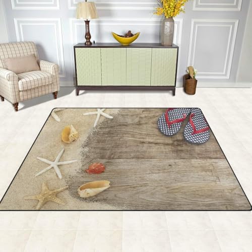 Sxakswol Tappeto Salotto Tavola di Legno Retrò Pelo Corto Tappeto Camera da Letto 3D Tema Marino Tappeti da Soggiorno 60x120 cm Antiscivolo Lavabile per Cucina, Corridoio a-6056