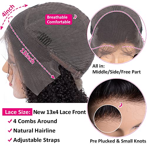 CYNOSURE HD Lace Front Wigs Human Hair Pre Plucked 180% Density Kinky Curly Lace Frontal Wigs Human Hair Glueless Natural Black Color 28inch - Thumbnail 6