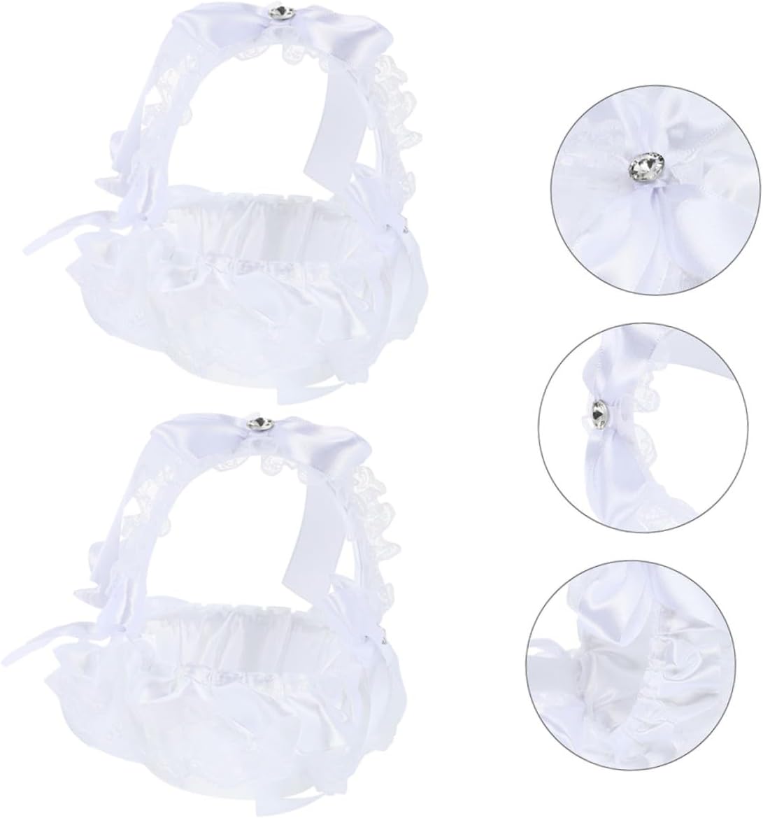 2pcs Lace Flower Girl Basket Wedding Handheld Flower Petal Container Small Size Bridal Basket for Wedding Party Supplies