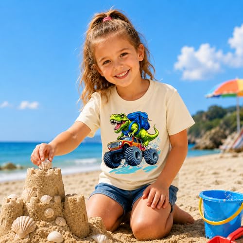 Image of Dinosaur Shirt for Kids Boys Girls Funny Toddler Dino Short Sleeve Graphic Cotton Tee Top 2-7T