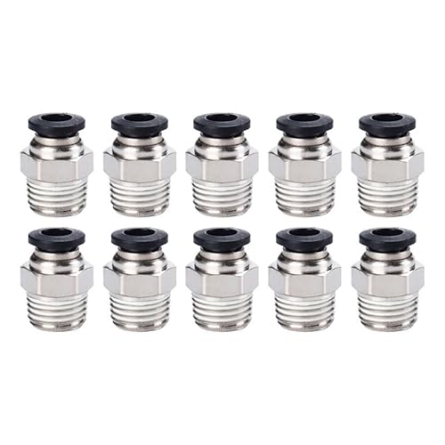 10Pcs Male Straight Push to Connect Fittings, 6mm & 8mm Tube OD x 1/8" & 1/4" BSP Thread Pneumatic Connectors for Air Lines and Automation Equipment