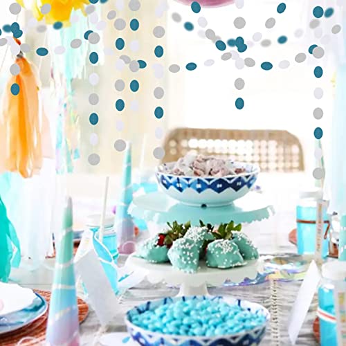 Image of Teal-Turquoise White-Silver Party-Decorations Garland Streamers - 52Ft Woman Girl Frozen Birthday Paper Banner,Graduation Wedding Bachelorette Engagement Bridal Baby Shower Backdrop Decor Panduola