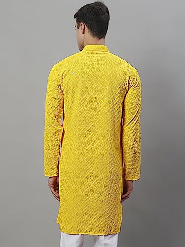 Image of Jompers Yellow Yellow Chikankari Embroidered and Sequence Kurtas. (Yellow, 5XL)