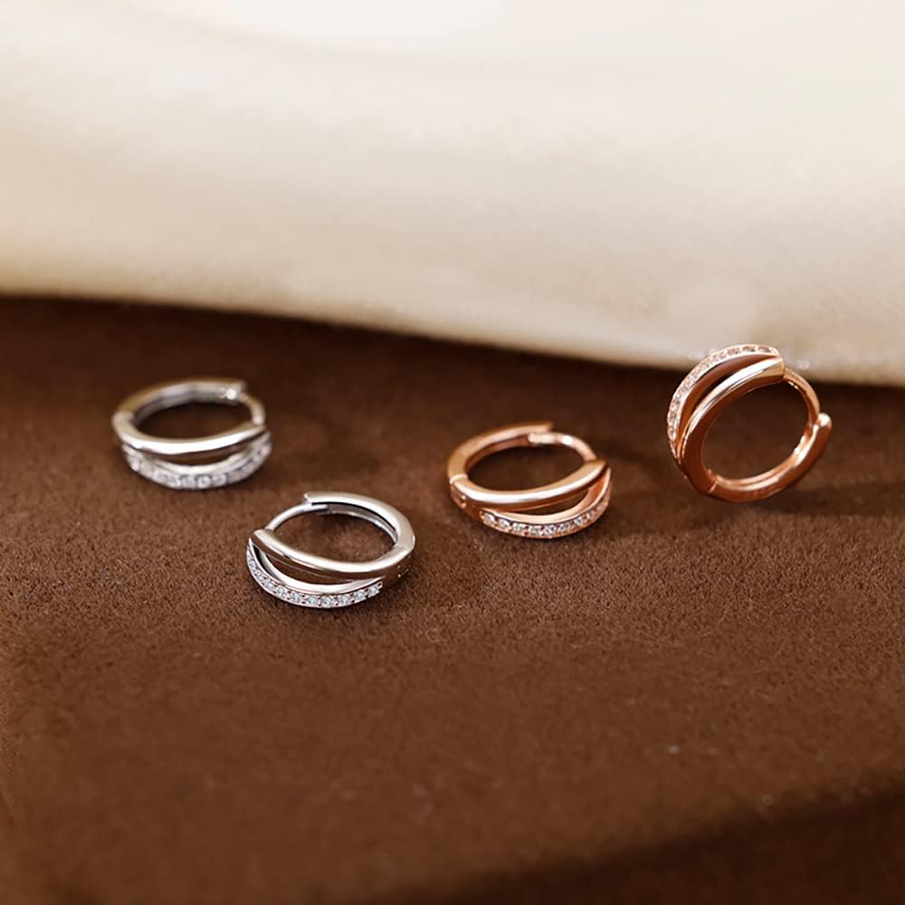 Reffeer Solid 925 Sterling Silver Cubic Zirconia Hoop Earrings Huggie for Women Teens Small Huggie Earrings Cartilage Helix Hoop Earrings Minimalist Hoops - Image 5