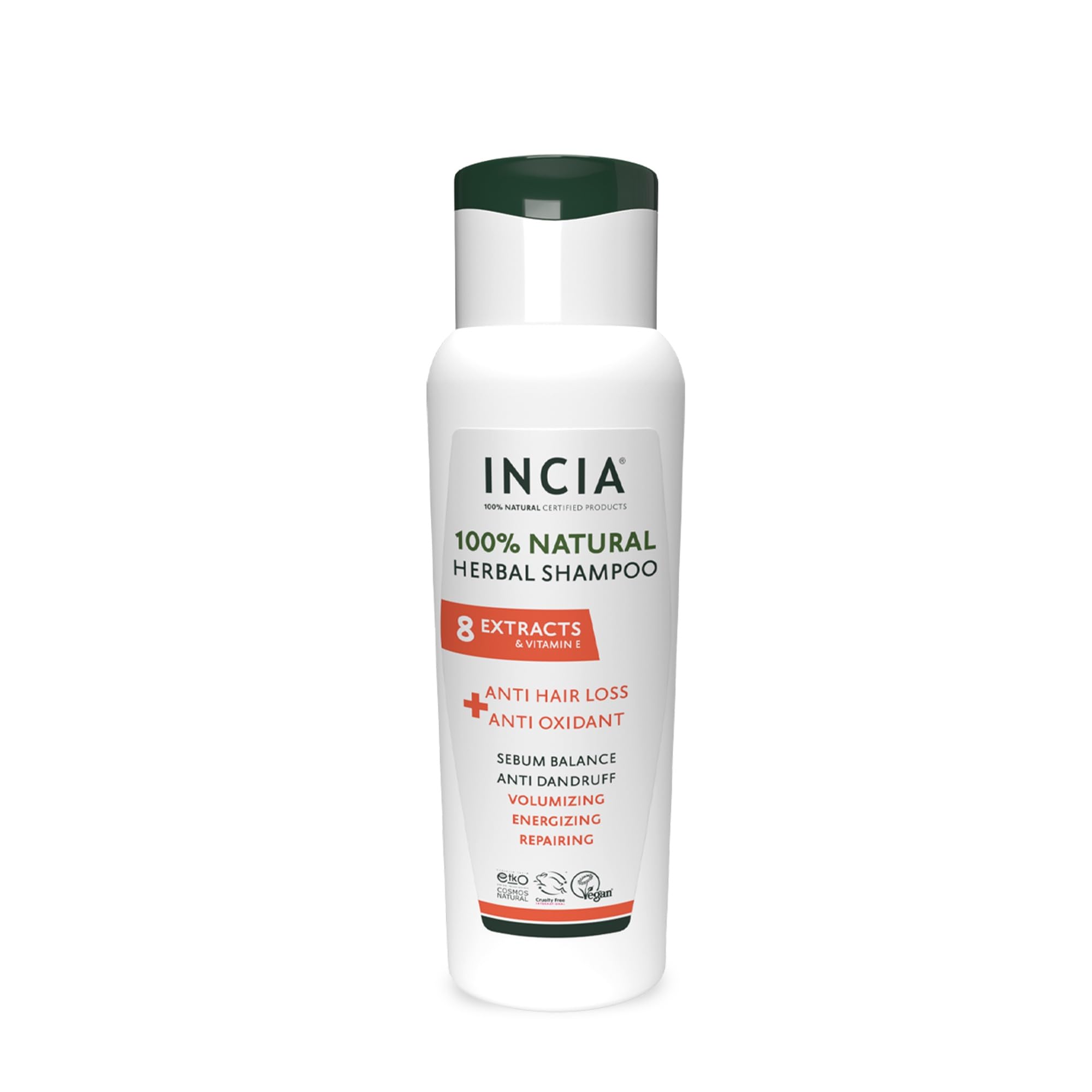 INCIA%100 Doğal Saç Dökülmesine Karşı Etkili Şampuan 8 Değerli Bitki Ekstresi Vegan 275 ml