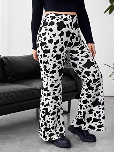 WDIRARA Women's Plus Size Animals Cow Print Flare Leg High Waisted Casual Pants4
