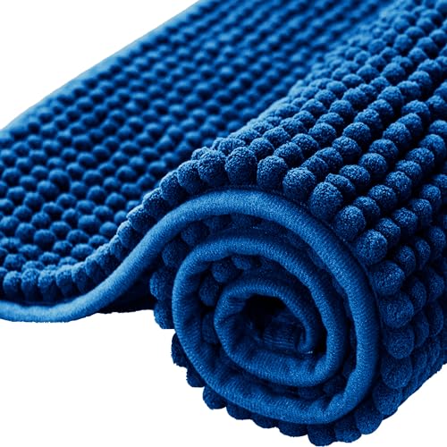BedLooms Bath Mat Non Slip Anti Mould 40 x 60 cm – Navy Chenille Bathroom Mat Extra Soft & Fluffy Bathmat Machine Washable Super Water Absorption Shower Mat