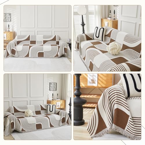 Housse de canapé chenille bohème café 230x380 cm douce et résistante - 3