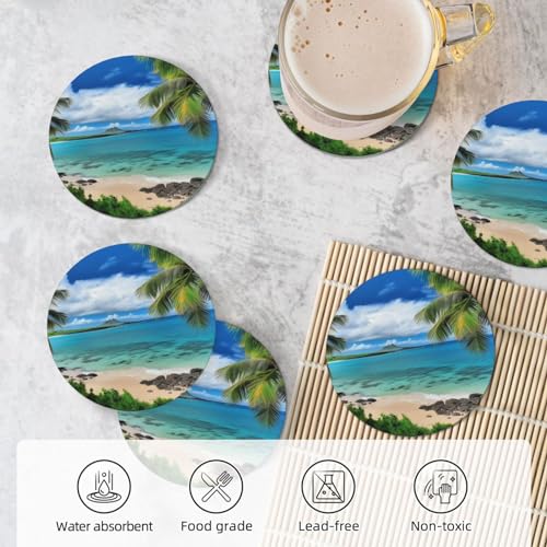 Dessous de verre céramique palmier exotique x6 avec support pour table