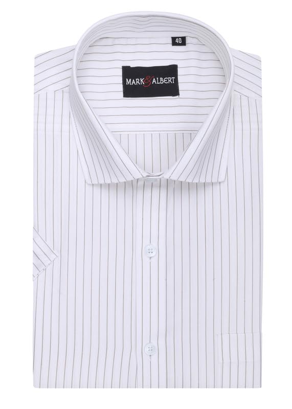 Image of MARK & ALBERT Men's Striped Half Sleeves Regular Fit Shirt | Stretchable Fabric