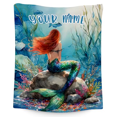 Custom Mermaid Blanket - 60x80 Inches Cute Throw Blanket for Kids - Soft Fuzzy Blankets for Couch & Office