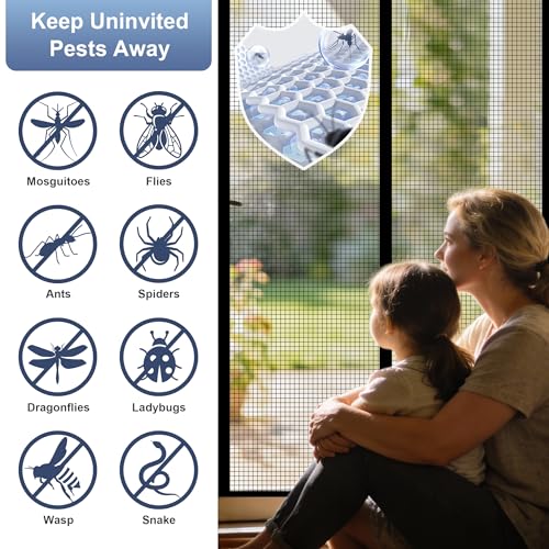 Image of METAONLY Fiberglass Magnetic Screen Door Mesh, Works for Patio, Sliding Door, Keeps Bug Mosquito Out, Fresh Air Flow, Fits 36 inch x 80 inch Door - Curtain Size 38 inch x 82 inch, Black